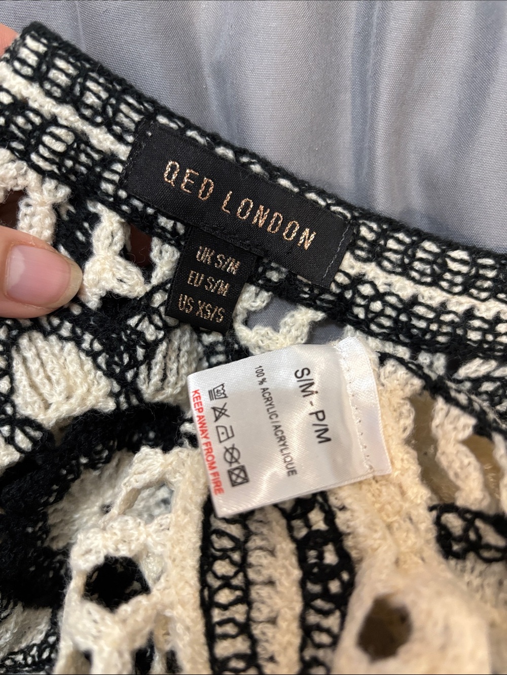 Crochet Cardigan Black Cream Floral Boho Festival S/M Sweater - Picture 13 of 14